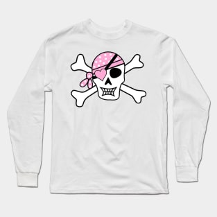 Pink Bandana Pirate Skull And Crossbones Black Jack Jolly Roger Long Sleeve T-Shirt